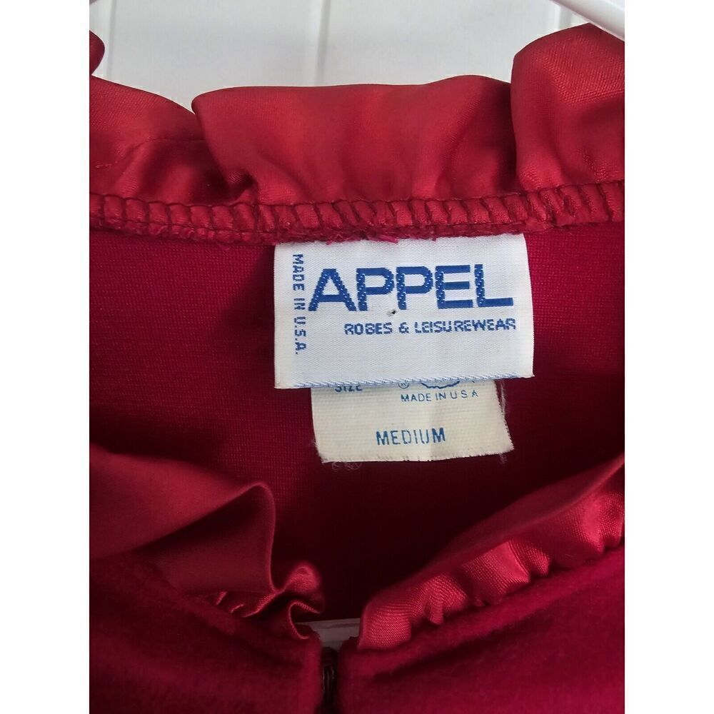Vintage Appel Zip Housecoat Robe Deep Red Velour Size Medium Made In USA - Picture 2 of 9